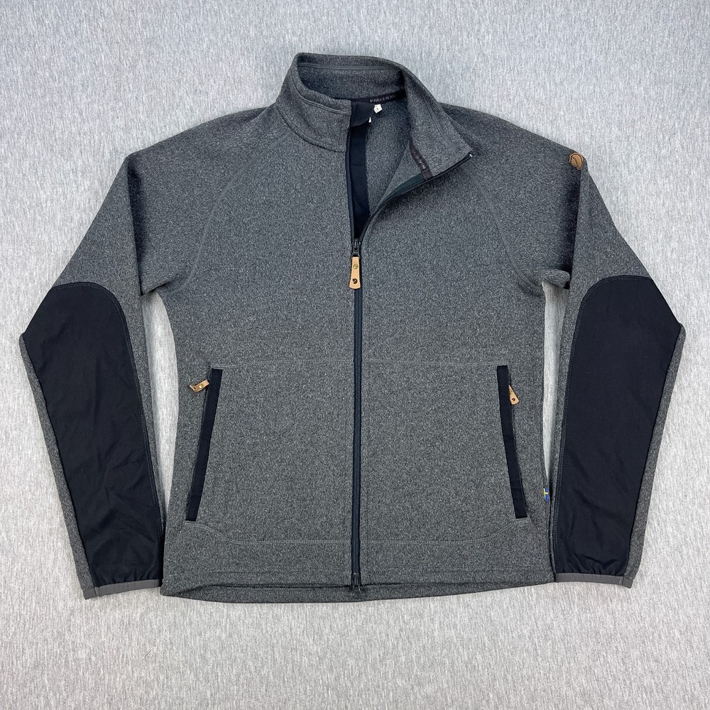 Fjallraven Ovik Fleece Zip Sweater Mens S Heather Gray Mock Neck Elbow Patches